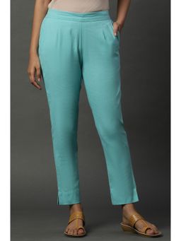 Aurelia - Women Slim Fit Turquoise Cotton Trouser