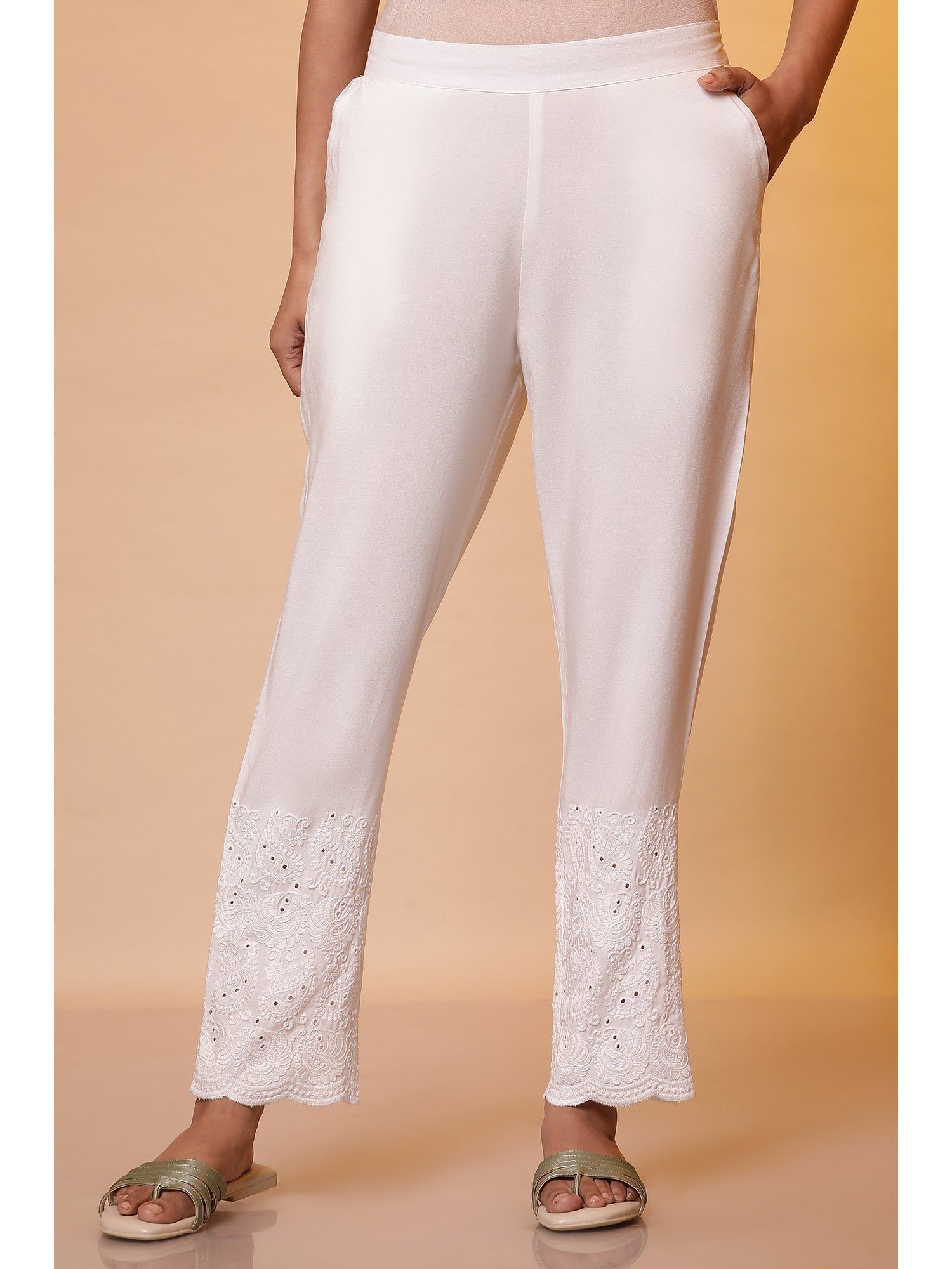 aurelia Women Slim Fit White Rayon Trouser-picture-19