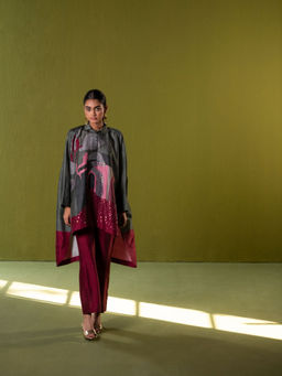 clos - Maroon Kaftan with Pant (Set of 2)