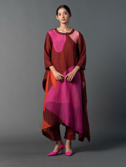 clos - Maroon Kaftan with Pant and Inner (Set of 3)