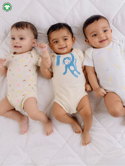 Greendigo - Organic Cotton Multicolour Printed Onesie Romper Bodysuit for babies