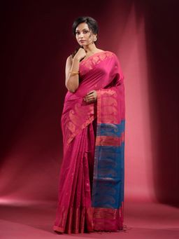 CHARUKRITI - Taffy Pink with Zari Paisley Motif Saree with Unstitched Blouse