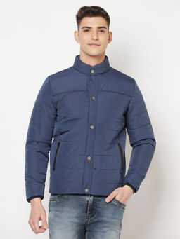 CRIMSOUNE CLUB - Men Navy Blue Solid Padded Jacket