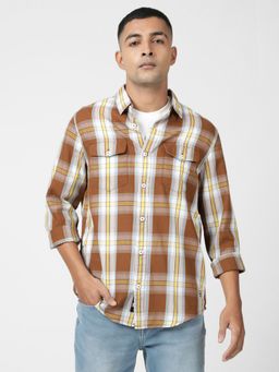 Lee - Men Checked Brown Shirt (Regular)