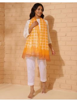 Fabindia - Mustard Cotton Silk Hand Block Printed Stole