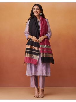Fabindia - Black Cotton Silk Blend Jamdani Stole