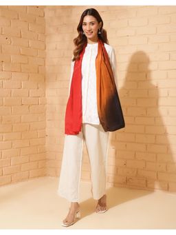 Fabindia - Orange Viscose Blend Printed Stole