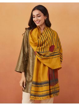 Fabindia - Mustard Silk Printed Stole