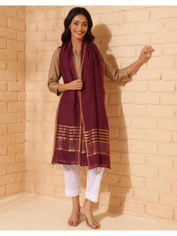 Fabindia - Maroon Cotton Silk Woven Stole