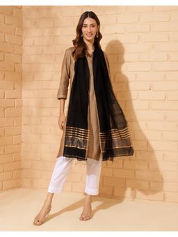 Fabindia - Black Cotton Silk Woven Stole