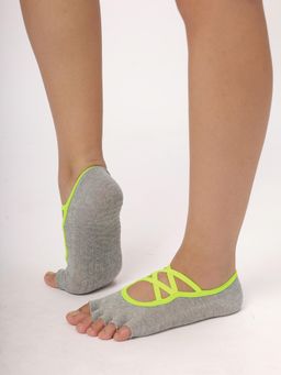Mint & Oak - Grey & Neon Green Open Toe Pilates Socks