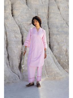 Karaj Jaipur - Rose Pink Schiffli Kurta with Pant (Set of 2)