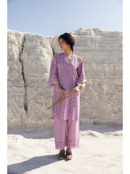 Karaj Jaipur - Purple Schiffli Kurta with Pant (Set of 2)