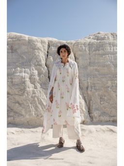 Karaj Jaipur - Off White Hand Painted Kurta with Pant and Dupatta (Set of 3)