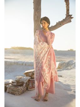 Karaj Jaipur - Onion Pink Mul Cotton Anarkali Kurta with Palazzo and Dupatta (Set of 3)