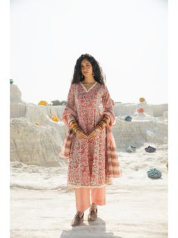 Karaj Jaipur - Light Pink Chanderi Digital Print Anarkali Kurta with Pant and Dupatta (Set of 3)