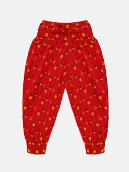 KiddoPanti - Girls Rayon Smocking Harem Pant Red