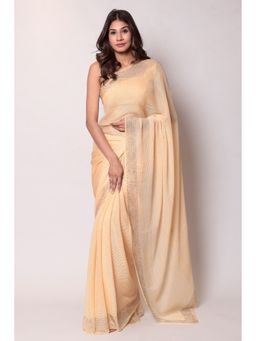 Zari Jaipur - Chiffon Cream Color Saree with Unstitched Blouse