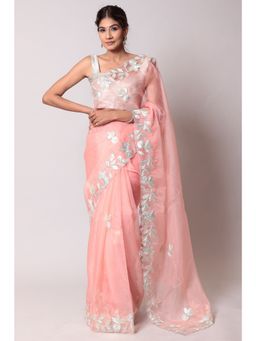 Zari Jaipur - Organza Peach Color Saree with Unstitched Blouse