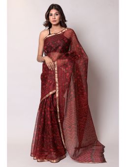 Zari Jaipur - Kota Doria Red Color Saree with Unstitched Blouse