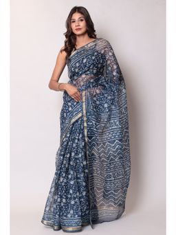 Zari Jaipur - Kota Doria Lightblue Color Saree with Unstitched Blouse