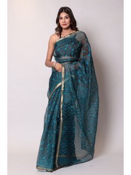 Zari Jaipur - Kota Doria Dark Blue Color Saree with Unstitched Blouse