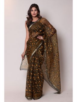 Zari Jaipur - Kota Doria Gold Color Saree with Unstitched Blouse