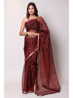 Zari Jaipur - Kota Doria Red Color Saree with Unstitched Blouse