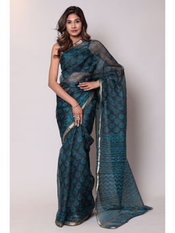 Zari Jaipur - Kota Doria Dark Blue Color Saree with Unstitched Blouse