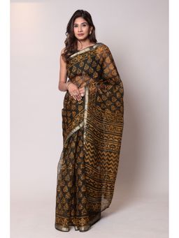 Zari Jaipur - Kota Doria Gold Color Saree with Unstitched Blouse