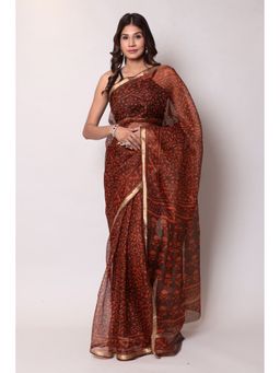 Zari Jaipur - Kota Doria Orange Color Saree with Unstitched Blouse