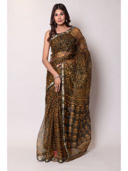 Zari Jaipur - Kota Doria Gold Color Saree with Unstitched Blouse