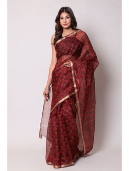 Zari Jaipur - Kota Doria Red Color Saree with Unstitched Blouse