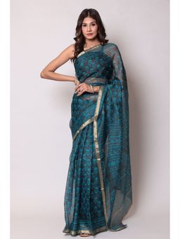 Zari Jaipur - Kota Doria Dark Blue Color Saree with Unstitched Blouse