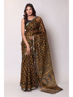 Zari Jaipur - Kota Doria Gold Color Saree with Unstitched Blouse