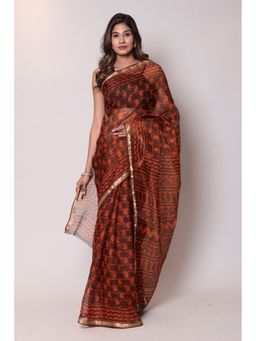 Zari Jaipur - Kota Doria Orange Color Saree with Unstitched Blouse