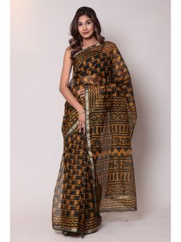 Zari Jaipur - Kota Doria Gold Color Saree with Unstitched Blouse