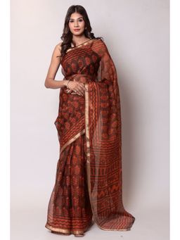 Zari Jaipur - Kota Doria Orange Color Saree with Unstitched Blouse