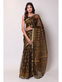Zari Jaipur - Kota Doria Gold Color Saree with Unstitched Blouse