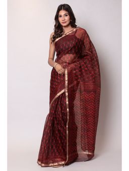 Zari Jaipur - Kota Doria Red Color Saree with Unstitched Blouse