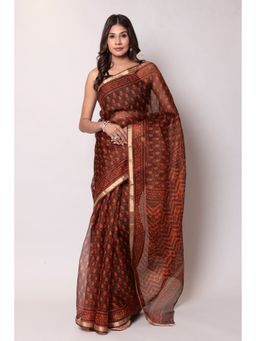 Zari Jaipur - Kota Doria Orange Color Saree with Unstitched Blouse