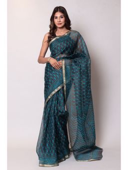 Zari Jaipur - Kota Doria Dark Blue Color Saree with Unstitched Blouse
