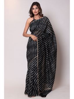 Zari Jaipur - Chanderi Cotton Black Color Saree with Unstitched Blouse