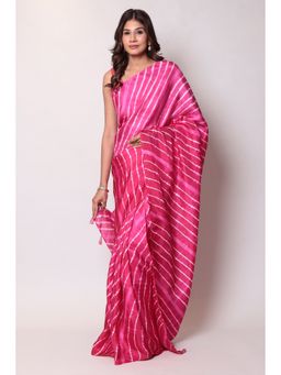Zari Jaipur - Cotton Chanderi Dark Pink Color Saree with Unstitched Blouse