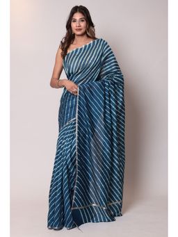 Zari Jaipur - Chanderi Cotton Dark Blue Color Saree with Unstitched Blouse