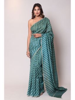 Zari Jaipur - Chanderi Cotton Dark Green Color Saree with Unstitched Blouse