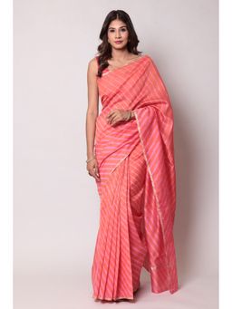 Zari Jaipur - Cotton Chanderi Peach Color Saree with Unstitched Blouse
