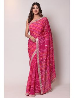 Zari Jaipur - Chiffon Dark Pink Color Saree with Unstitched Blouse