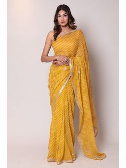 Zari Jaipur - Chiffon Gold Color Saree with Unstitched Blouse