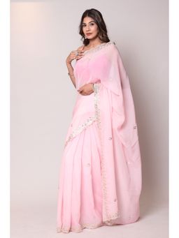 Zari Jaipur - Organza Light Pink Color Saree with Unstitched Blouse